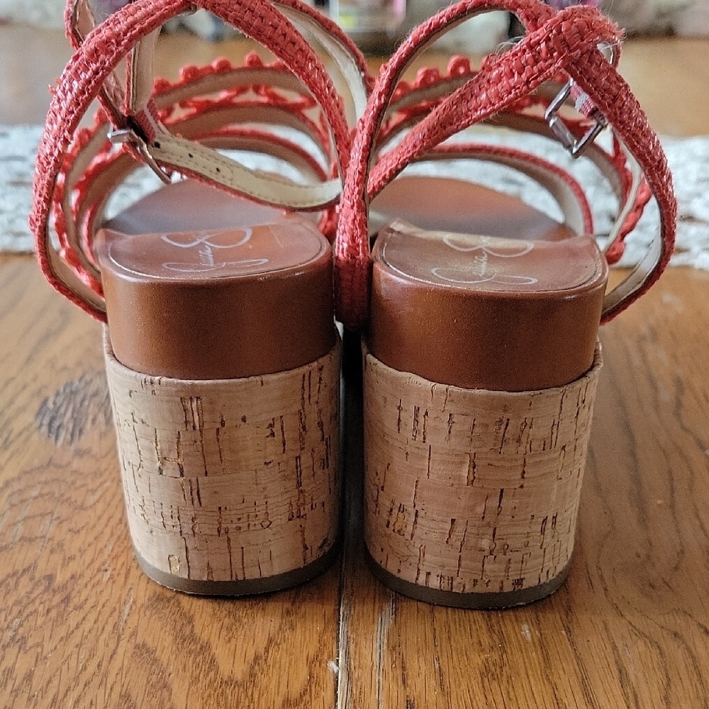 Jessica Simpson Pink Wedge Sandals with Crochet Detail.  D - Picture 7 of 8